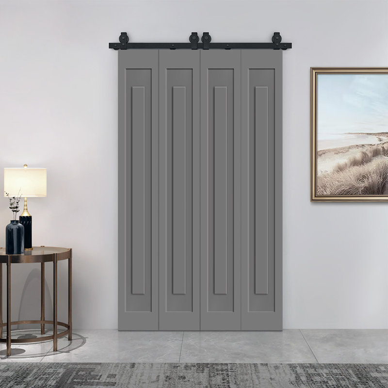 Ensemble de quincaillerie pour porte de grange coulissante double 3 panneaux PANEL, Gris clair, 48 po x 80 po