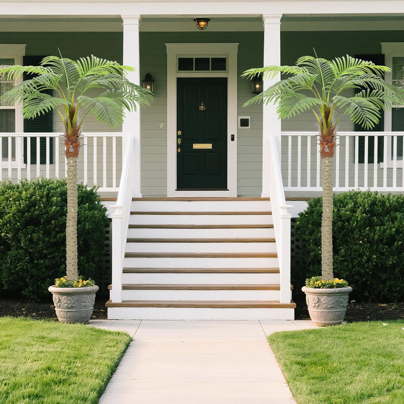 Ensemble de 2 palmiers artificiels de 7 pieds de hauteur, fausses plantes tropicales réalistes avec feuilles réglables pour la maison, le bureau, le patio ou le jardin