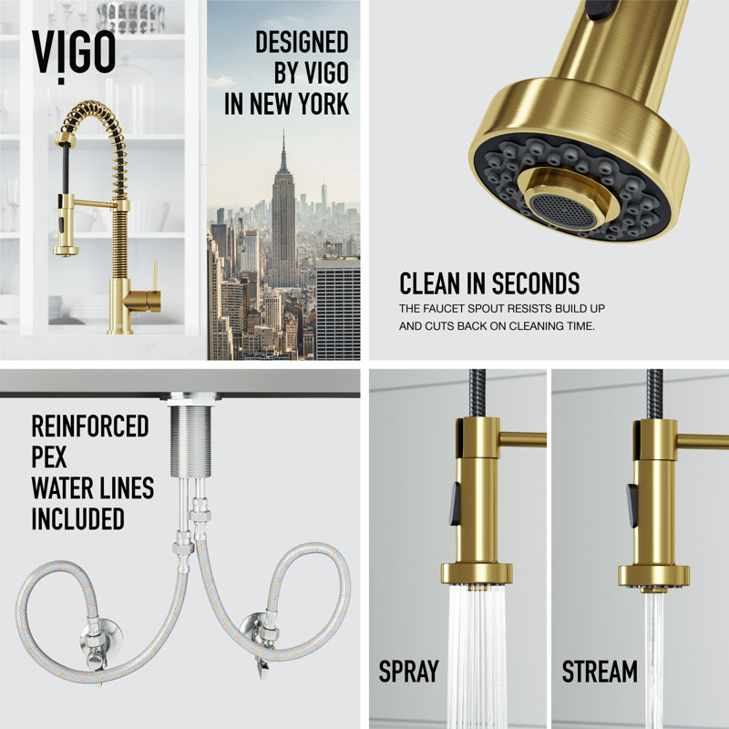 Edison 19" H 1-handle Pull-Down 2-Function Sprayer Kitchen Faucet, Matte Brushed Gold, Without Soap Dispenser