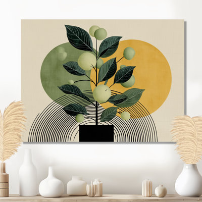 Green And Black Bohemian Minimalist Geometric Plant - Botanicals Canvas Print Wall Art, Green Botanical Wall Decor