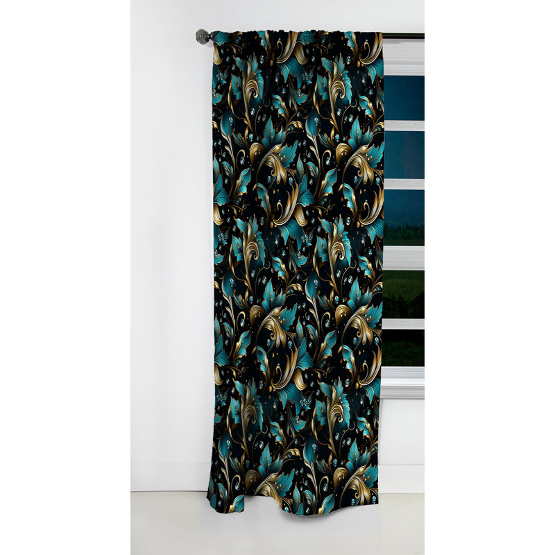 Motif damassé de luxe doré et vert III - rideau Ikat - rideau occultant en damas - 1 panneaux, L 52 po x L 120 po