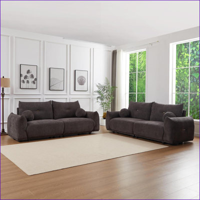 Sofas | Mid-Century Modern 2-Seater 90'' Lambswool Sofa for Living Room Bedroom | Slate Gray | Fabric