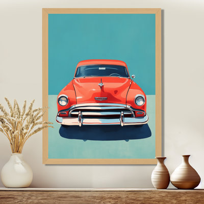 Voiture rétro rouge aux couleurs d'été III - Illustration moderne encadrée