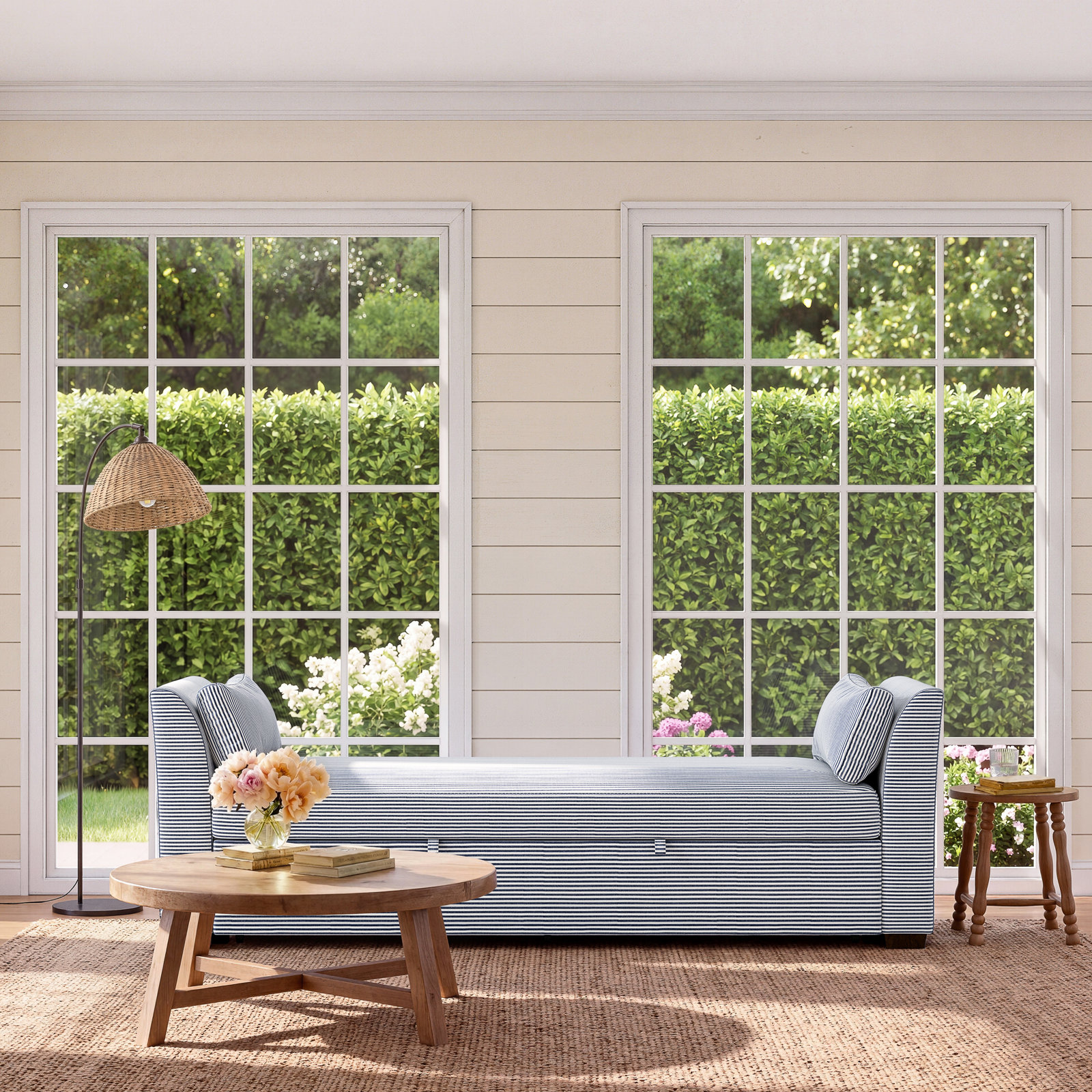 Bayla Upholstered, White with Blue Stripes