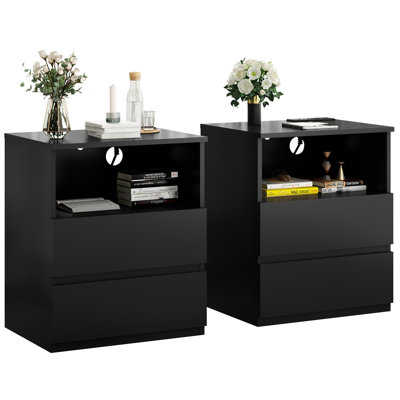 Table de bout avec station de charge USB C rapide, table d'appoint avec canapé à 2 tiroirs, grande armoire de rangement moderne en bois