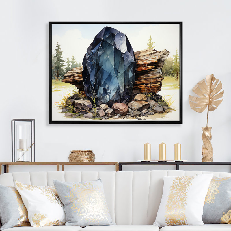 Hématite sarcelle brun sarcelle sur toile, Cadre flottant noir, H 16 po x l 32 po x P 1 po