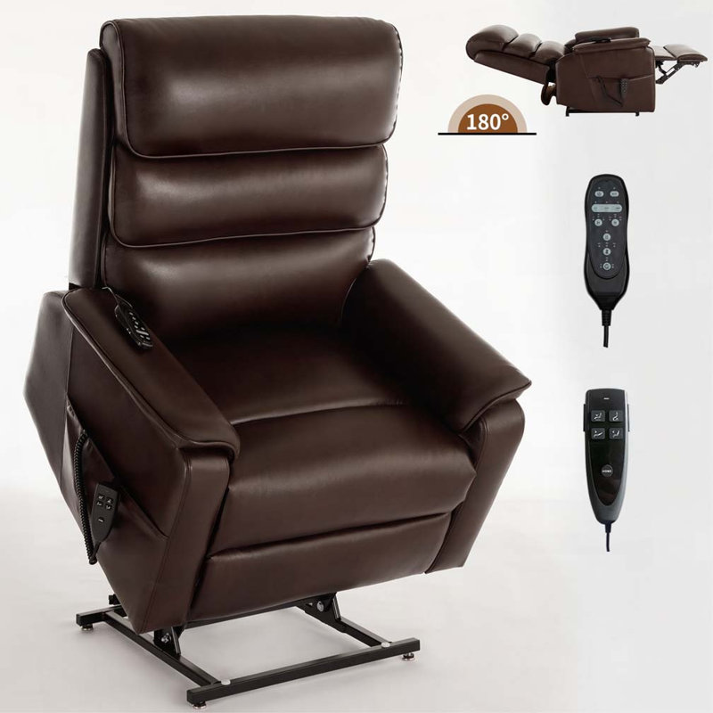 PU Leather Power Lift Recliner Chair with Power-Remote, Heat Massage and Heavy Duty Motion Mechanism, Brown