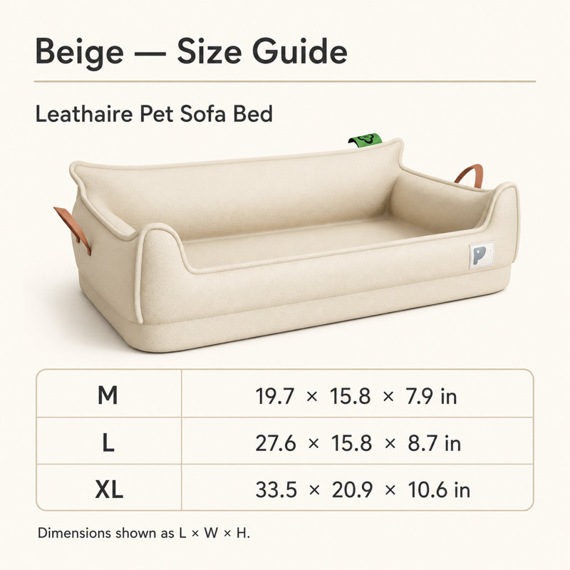 Canapé-lit pour animaux de compagnie avec housse amovible Leathaire, 19,7 x 15,8 x 7,9 pouces, Beige