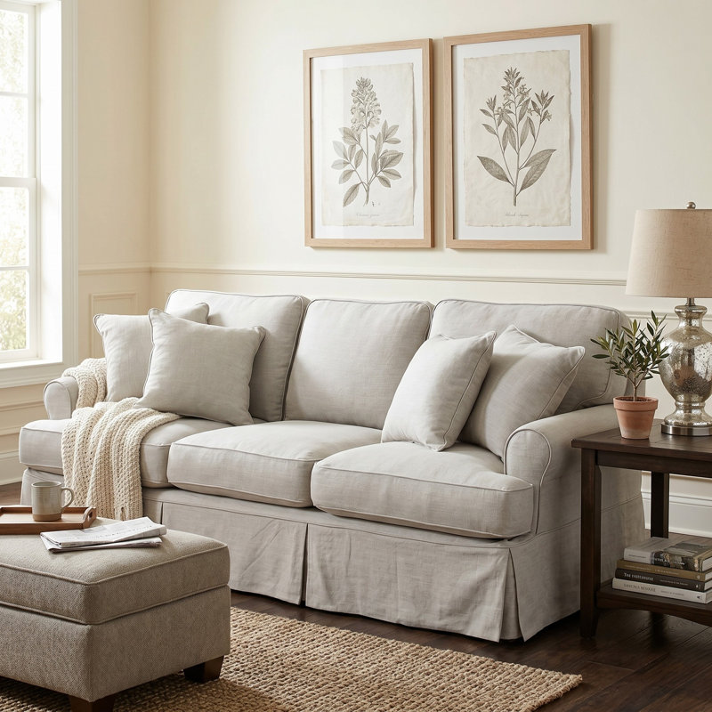 Pike 85" Rolled Arm Slipcovered Sofa with Reversible Cushions, Light Gray