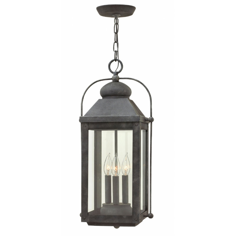 Anchorage 3 -Bulb 23.8" H Outdoor Hanging Lantern, Incandescent, Aged Zinc