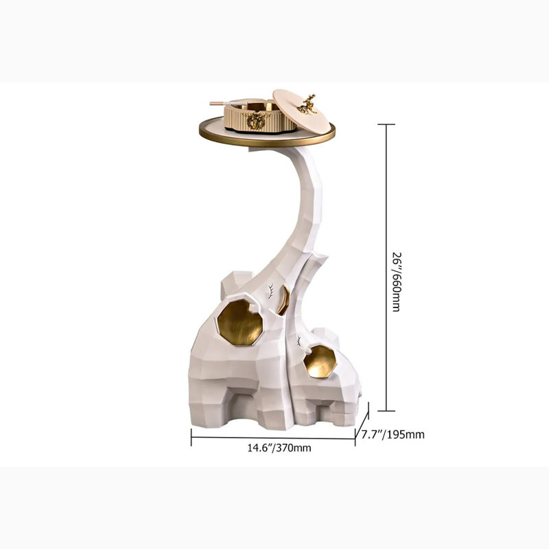 End Table With Tray Top Decor Elephant Shape Side Table, White