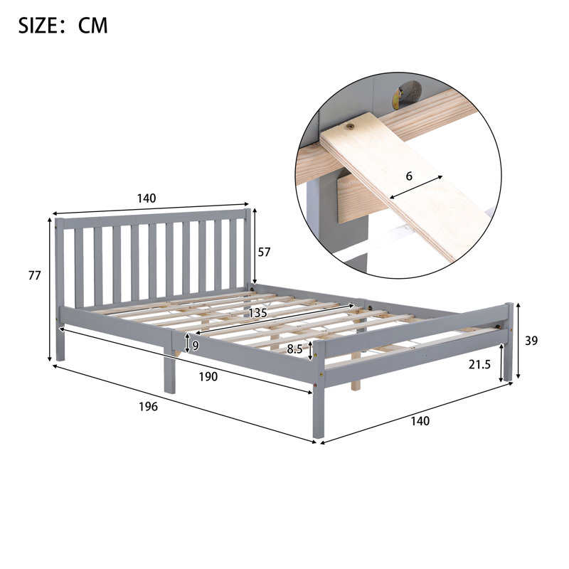 Fakrrudeen Bed, Grey, Double (4'6)