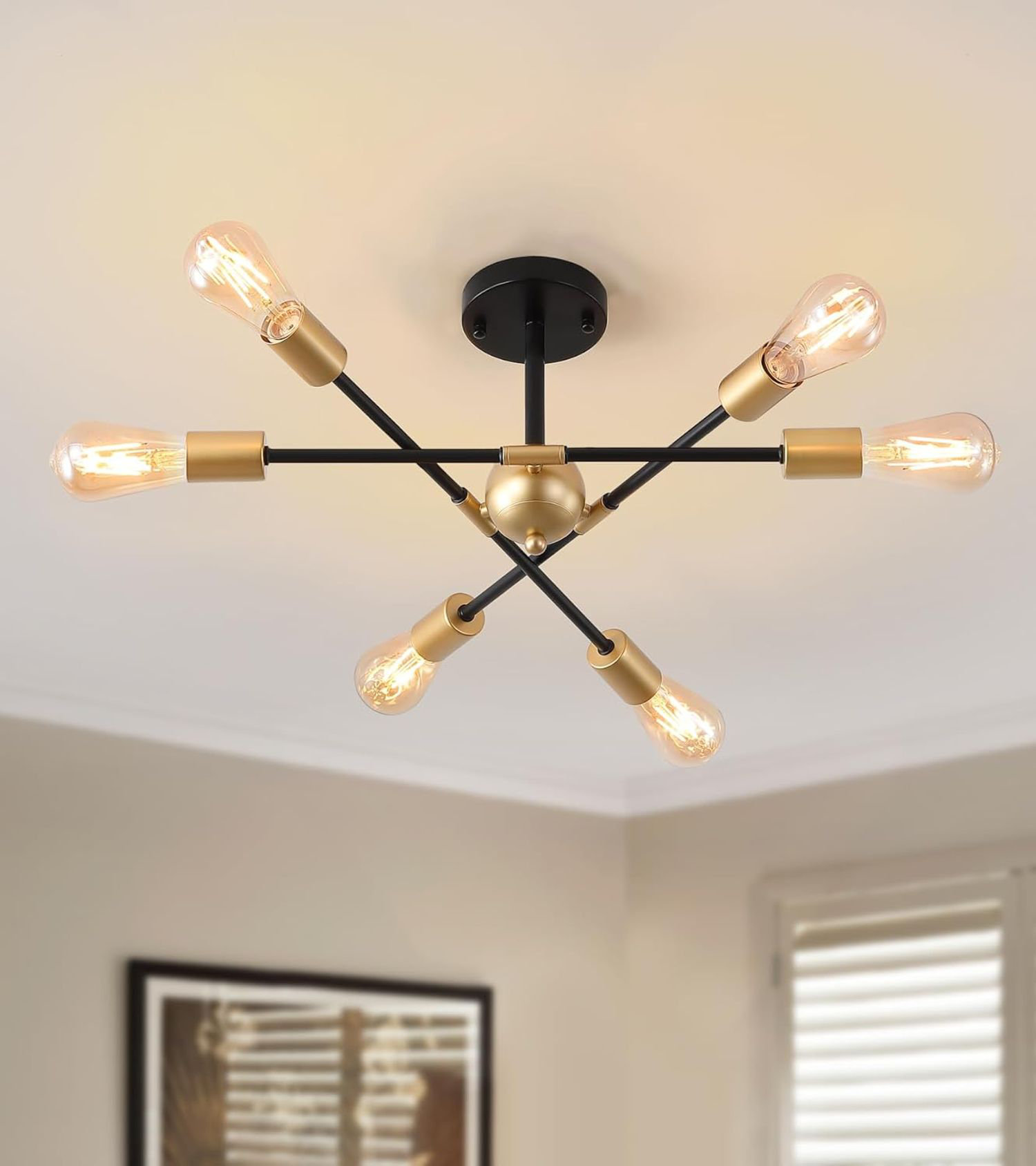 Mercer41 Modern Semi Flush Mount Ceiling Light Fixture Black and Gold ...
