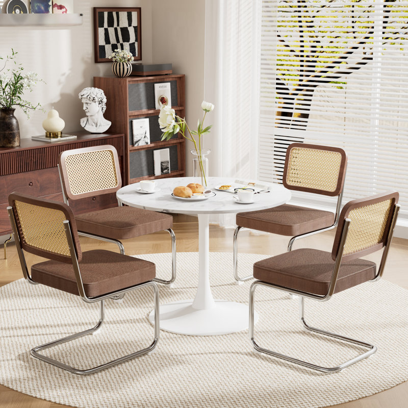 Elegant Dining Room Round Table  Set for 2-4, White Marble, 5, Coffee