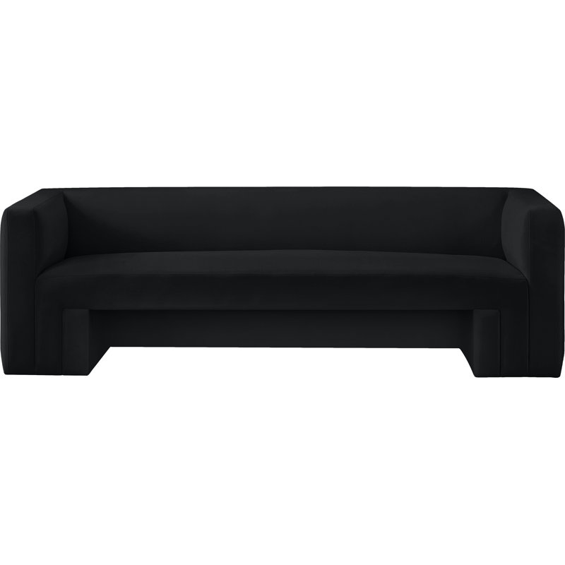89.5" Velvet Square Arm Sofa, Black Velvet