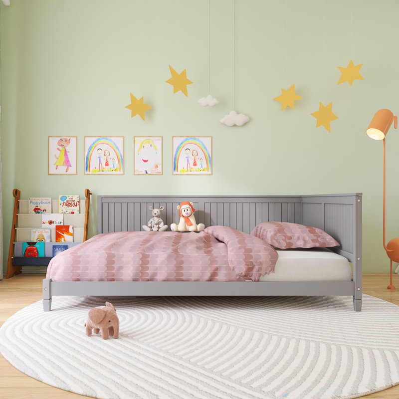 Lit double moderne en bois, Gris