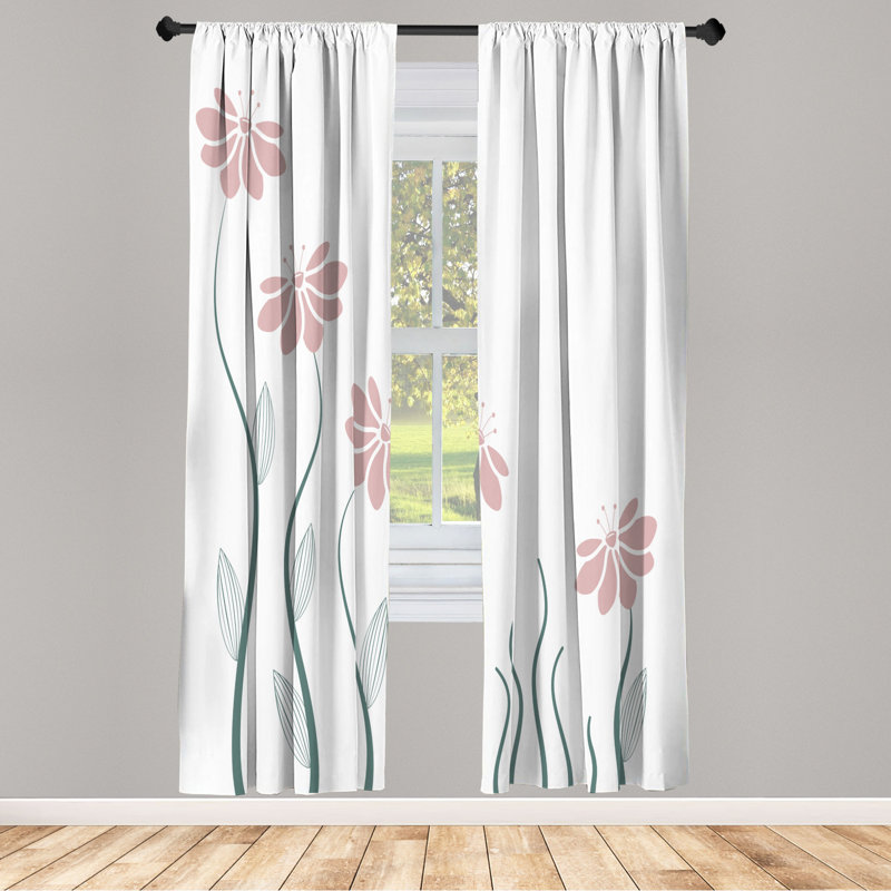 Microfiber Floral Semi-Sheer Rod Pocket Curtain Panels, 28" W x 95" L, White/Red/Green