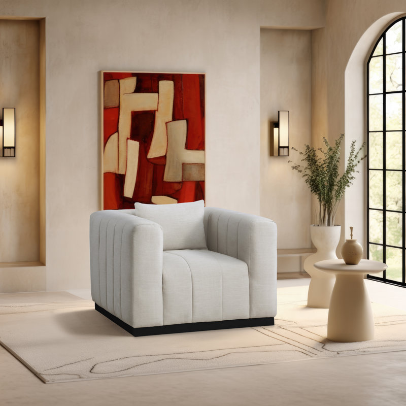 44,5 po de largeur, Tissu beige texturé en lin