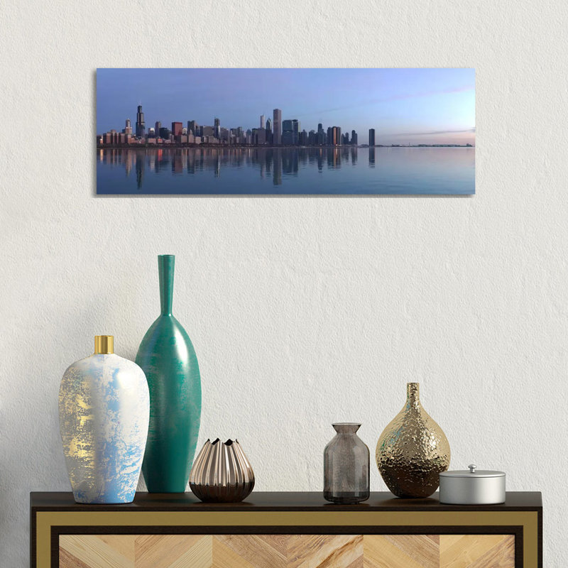 Chicago Panoramic Skyline Cityscape (Sunrise) - Wrapped Canvas Panoramic Print, 30.48 cm H x 91.44 cm W x 3.175 cm D