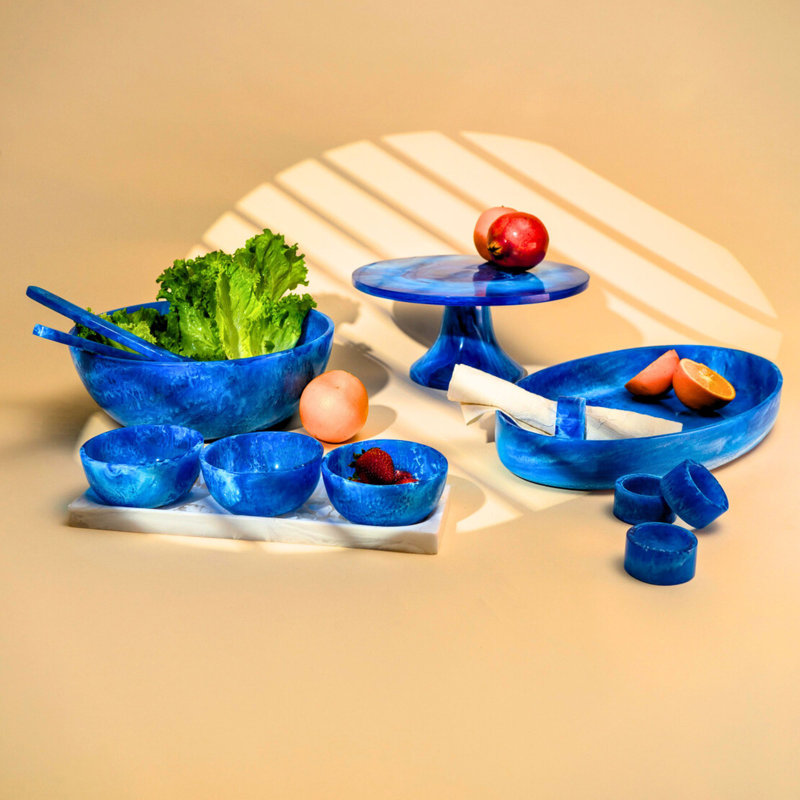 Lucente Tortoise Shell Resin Salad Server Set, Blue