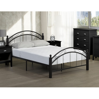 Lit plateforme en métal et bois avec tête de lit, intemporel, espresso, double