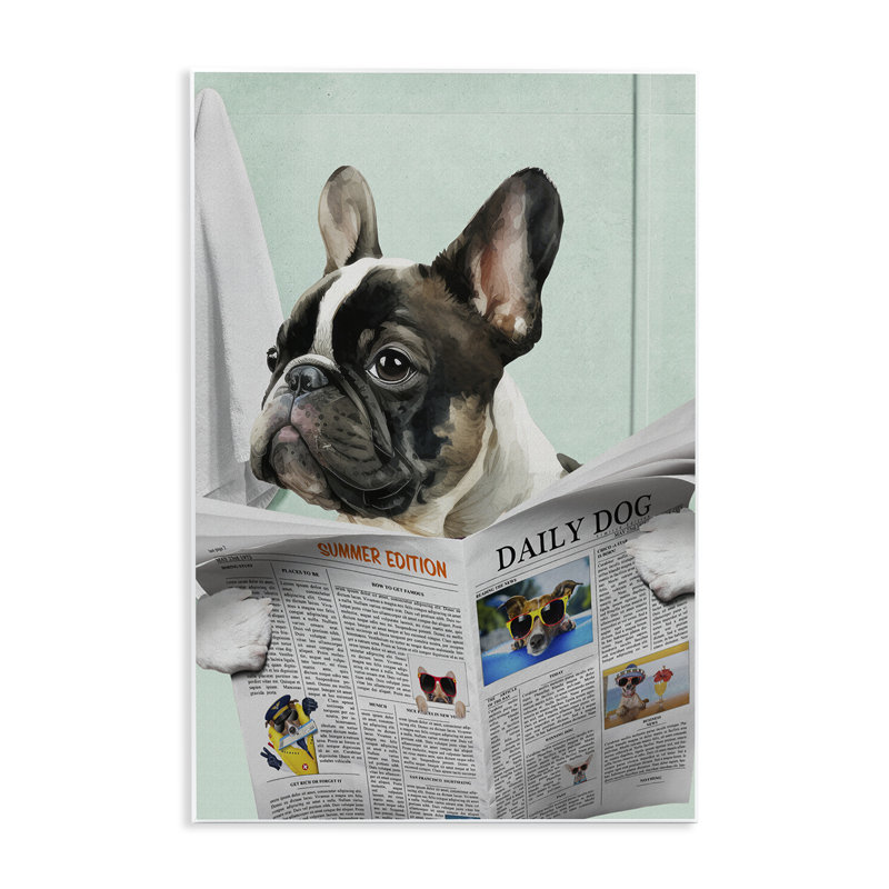 Plaque murale humour pour salle de bain Pug News, design par Jesse Keith, H 15 po x l 10 po