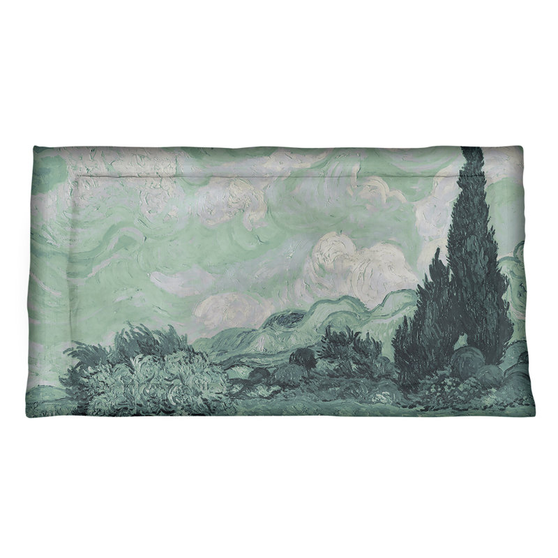 Taie décorative Vincent Van Gogh Wheatfield, Très grand, Microfibre, Vert / blanc
