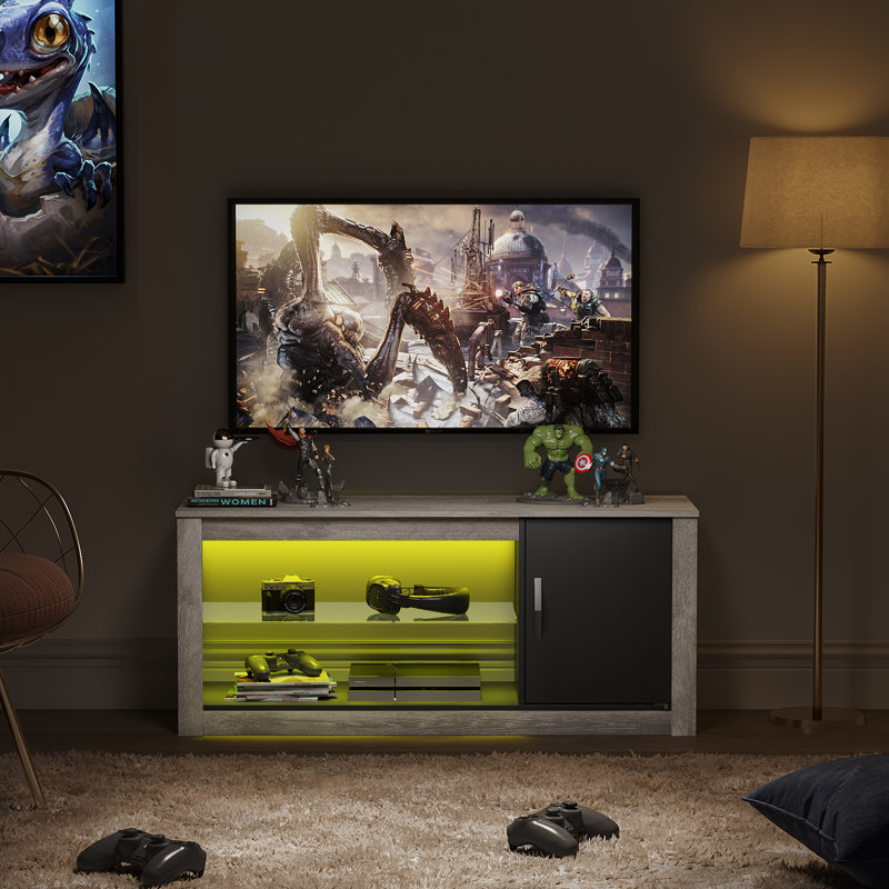 Meuble télé pour téléviseur de 55 po ou moins Aldegonde, Gris clair rétro