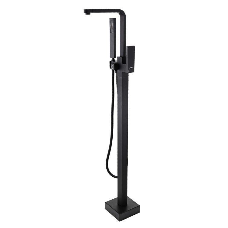 Freestanding Bathtub Faucet With Matte Black Shower Function And Stylish Handheld Unit Elegant