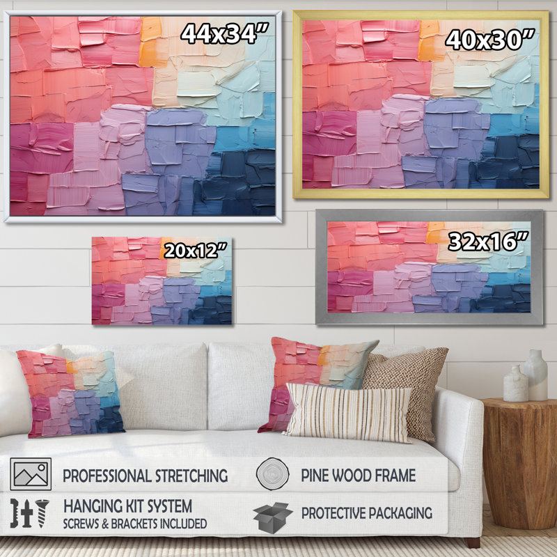 Patchwork abstrait III - impression, H 16 po x l 32 po x P 1 po, Cadre flottant doré