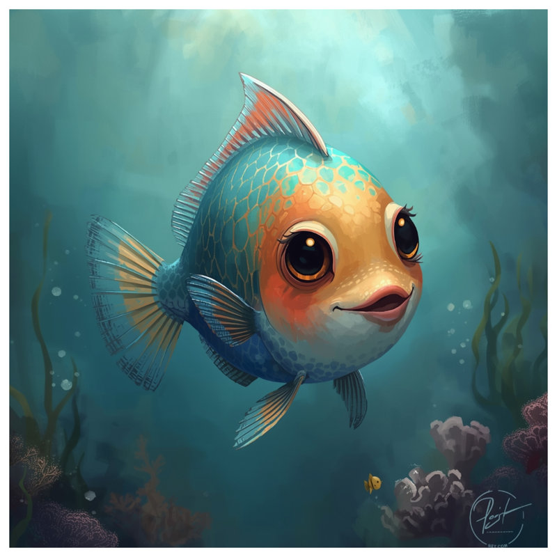 Dessin de couvertures de poissons sous l'eau, L 50 po x H 60 po