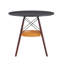 Table de salle à manger circulaire de 31,5 pouces de diamètre, plateau de table en panneau de fibres à densité moyenne, pieds en bois massif noyer, avec structure de panier de rangement tissé suspendu. Une table basse décontractée convenant à 2 à 4 personnes.