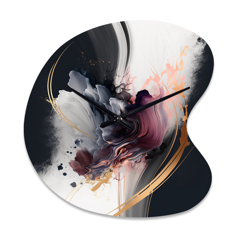 Gold Purple Transcending Complexity I - Abstract Irregular Shape Metal Wall Clock, Modern Asymmetrical Wall Clock Print