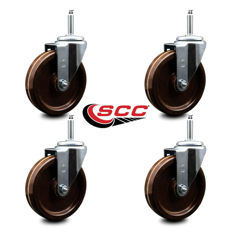 Temp Phenolic 5/8 Inch Threaded Stem Caster Set 2 Brakes SCC