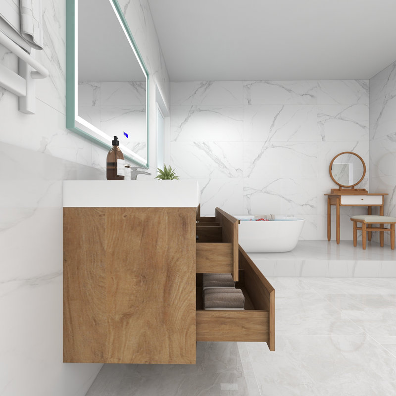60'' Single Bathroom Vanity with Acrylic Top, White Oak