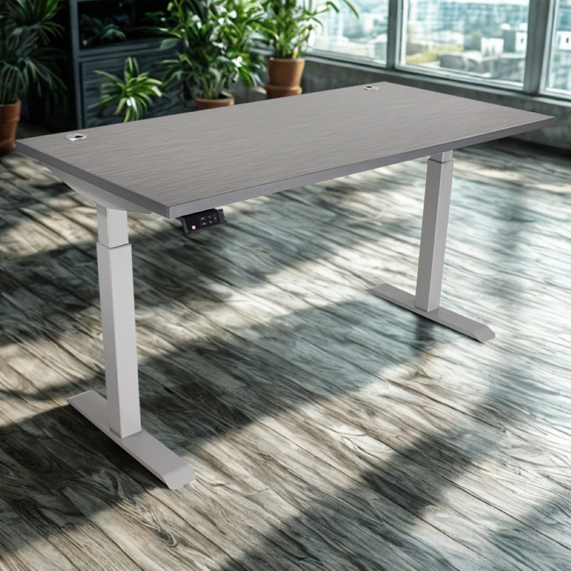Skyscraper Electric Height Adjustable Standing Desk, Dual Motor and Digital Control with Memory, 60x24, Charcoal Strand Top with Brushed Silver Frame