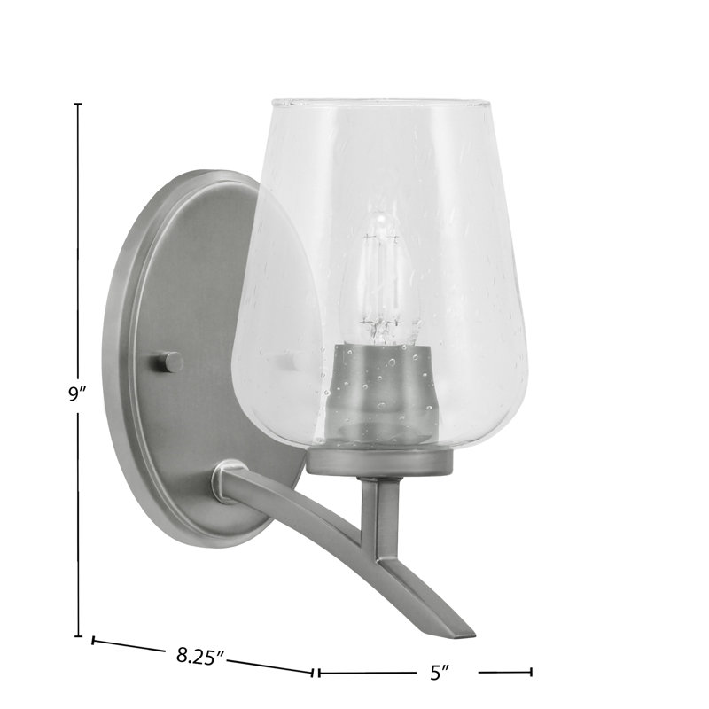 Kurve Uplight Wall Sconce With 6" Clear Bubble Glass, Silver, 9" H x 5" W x 8.25" D 