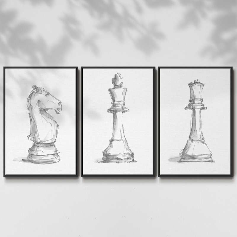 Étude d'échecs I 3 pièces, Noir, H 36 po x l 72 po