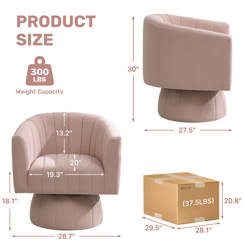 Fauteuil demi-tonneau pivotant 28 po, Velours rose