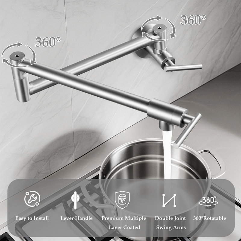 Wall Mount Pot Filler Kitchen Faucet, Single Handle Kitchen Faucets, Brushed Nickel