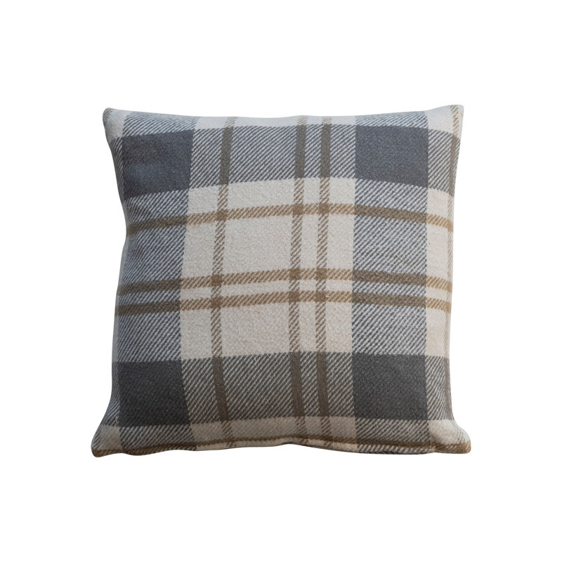 20" Square Gray and Beige Brushed Cotton Flannel Pillow