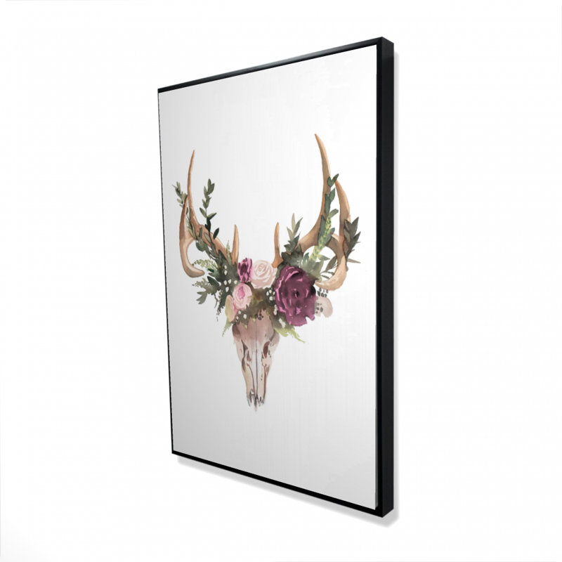 Deer Skull With Flowers Print On Canvas