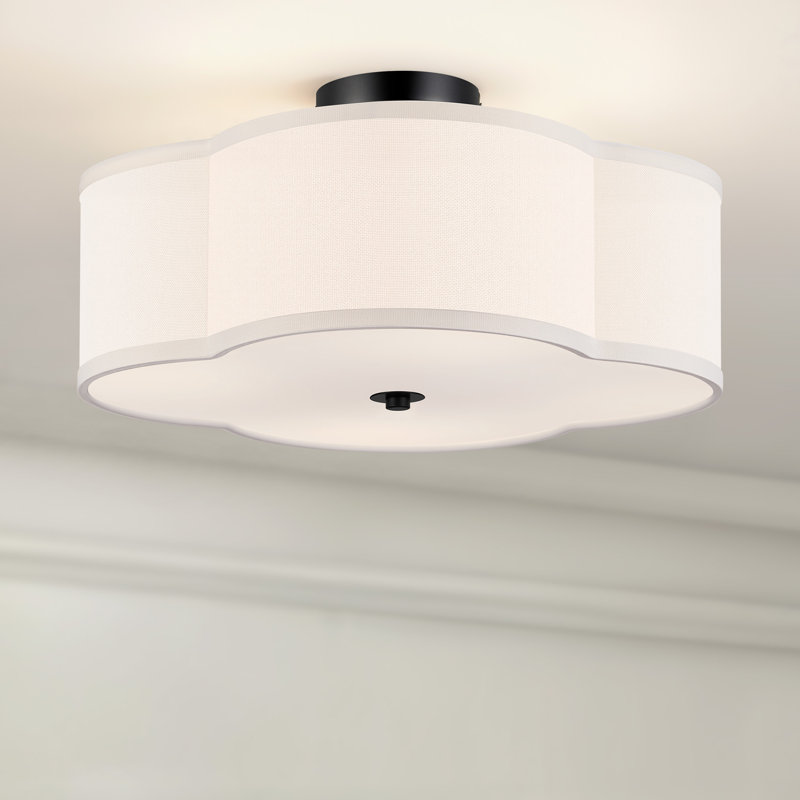 Plafonnier semi-encastré en tissu 4 lumières, Noir, H 6,9 po x l 15,75 po x P 15,75 po