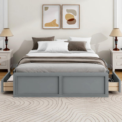 Structure de lit plateforme en bois avec 6 tiroirs, gris