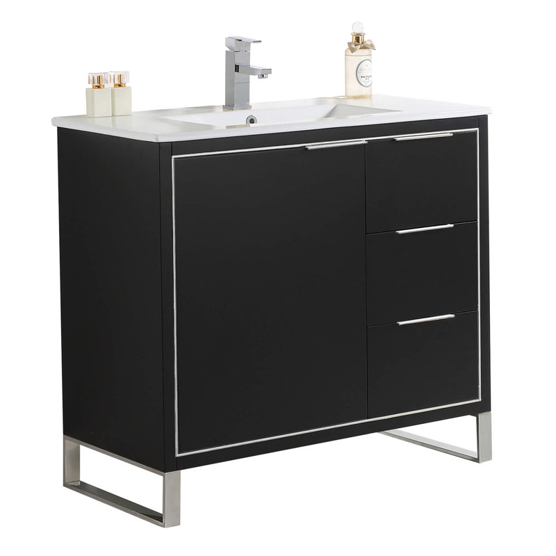 Ensemble de meuble-lavabo simple 36 po, Noir mat, Chrome