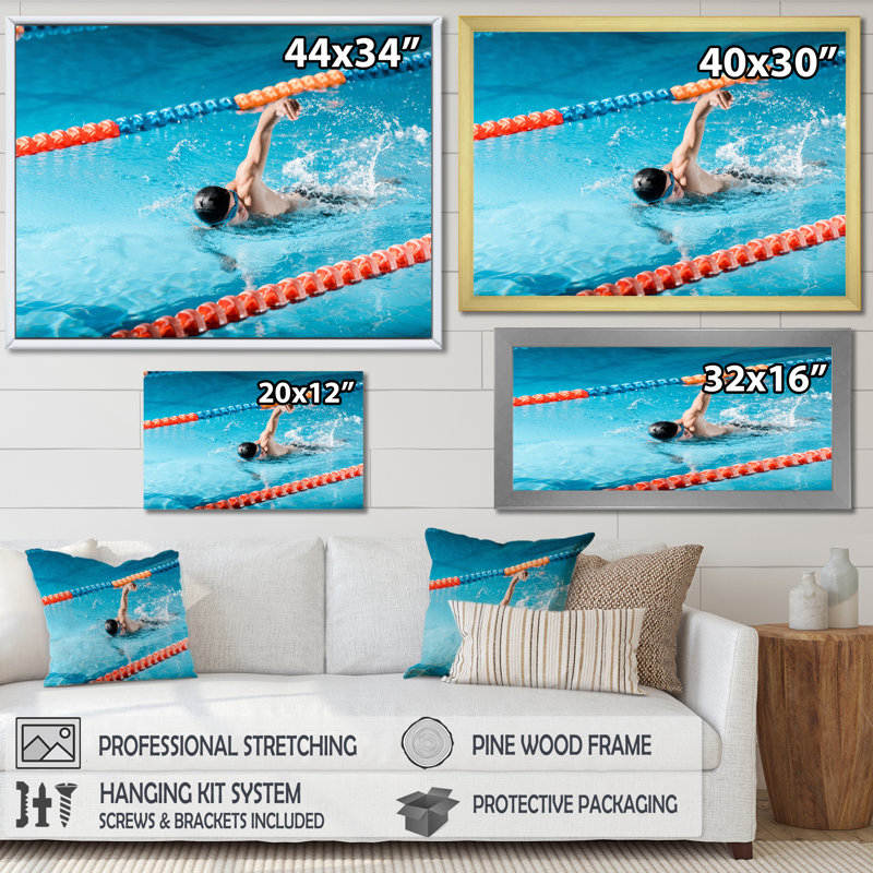 «Natation nage sur toile», Cadre flottant doré, H 12 po x l 20 po x P 1 po