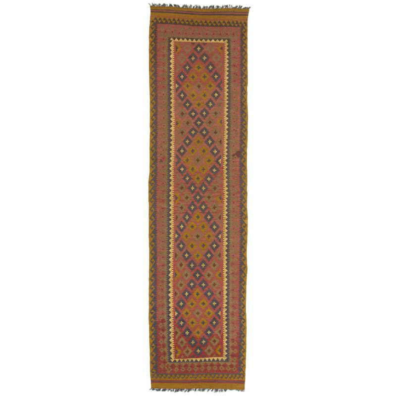 Runner Geometric Wool Hand Woven 102cm X 400cm Area Rug
