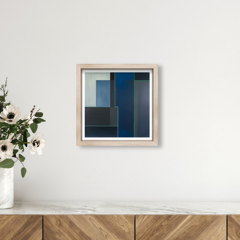 Desert Stillness II Shadowbox Abstract Print by Oliver Gal, Black Frame, 12 x 12, 13.5"H x 13.5"W, Natural Oak Frame