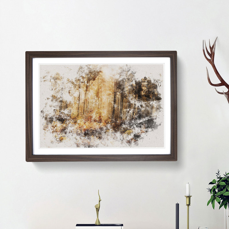 Forest in an Orange Glow - Picture Frame Painting Print, 62cm H x 87cm W x 2cm D, Walnut Framed