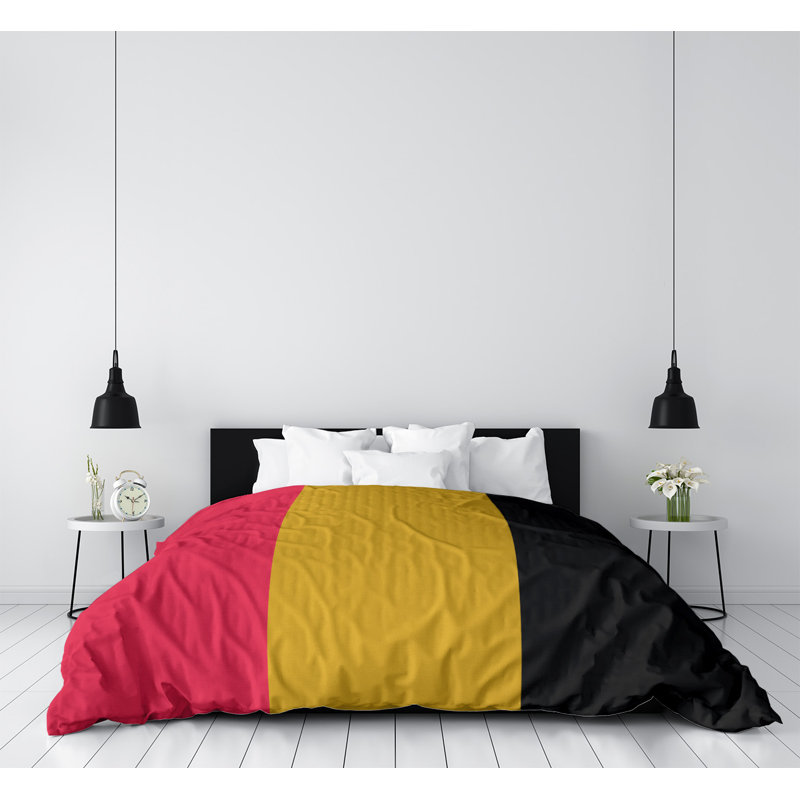  Housse de couette simple réversible, Housse de couette simple TG, Polyester brossé, Rouge / Or / Noir